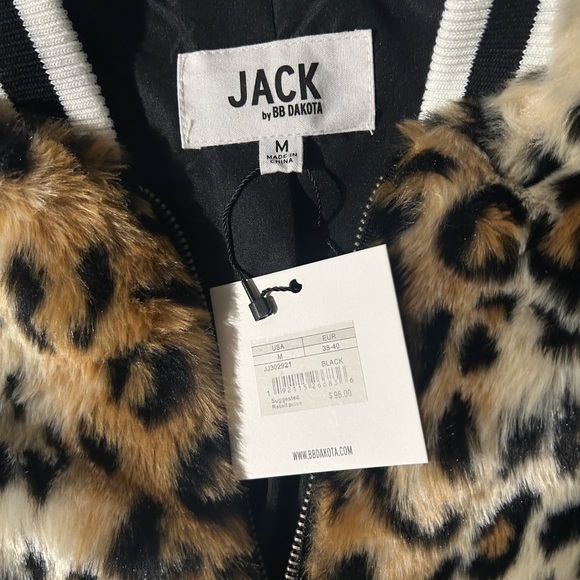 BB Dakota Leopard Print Faux Fur Bomber Jacket - Picture 2 of 3